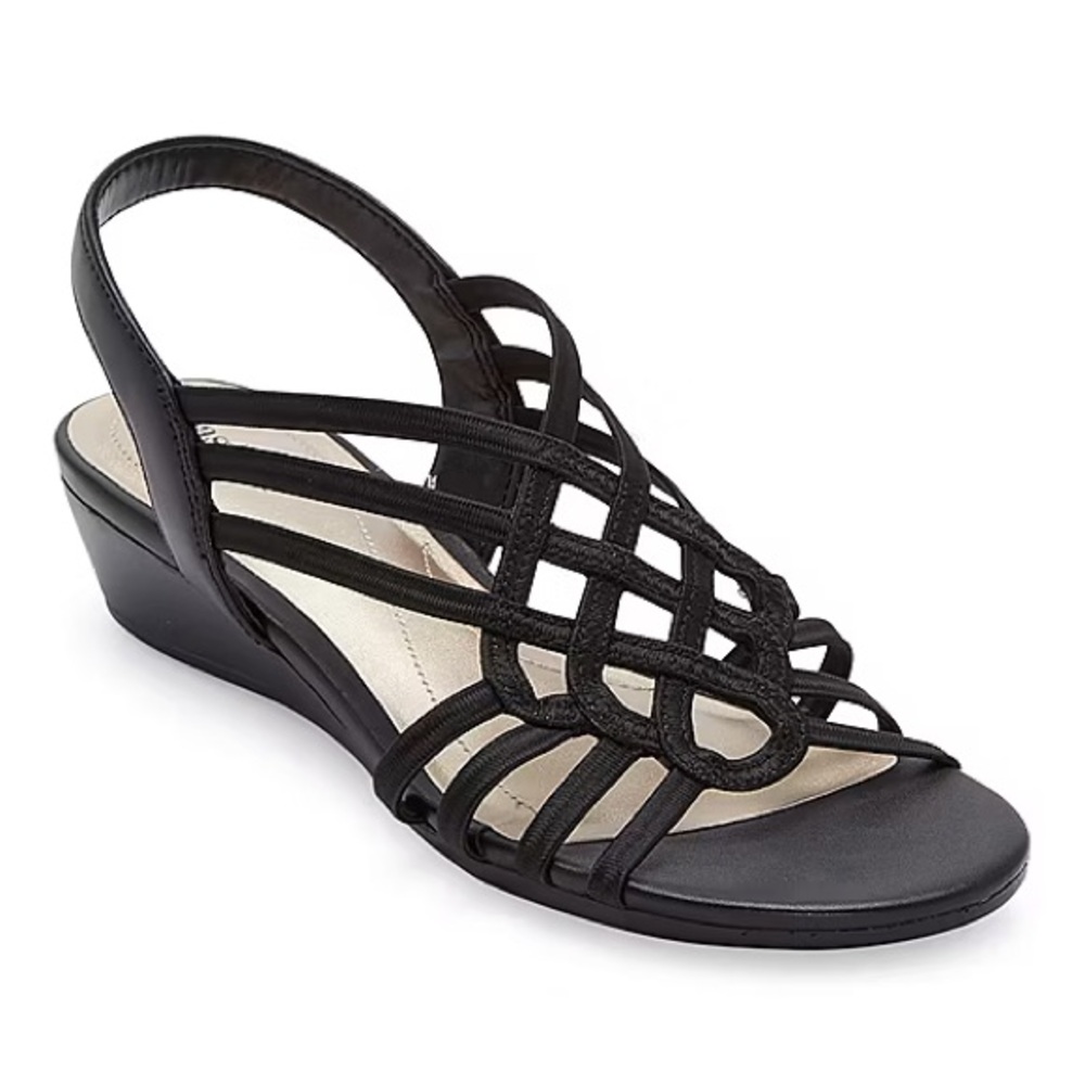 NWT East 5th Womens Reno Black Textile Slingback Strap Wedge Sandals Size 8M